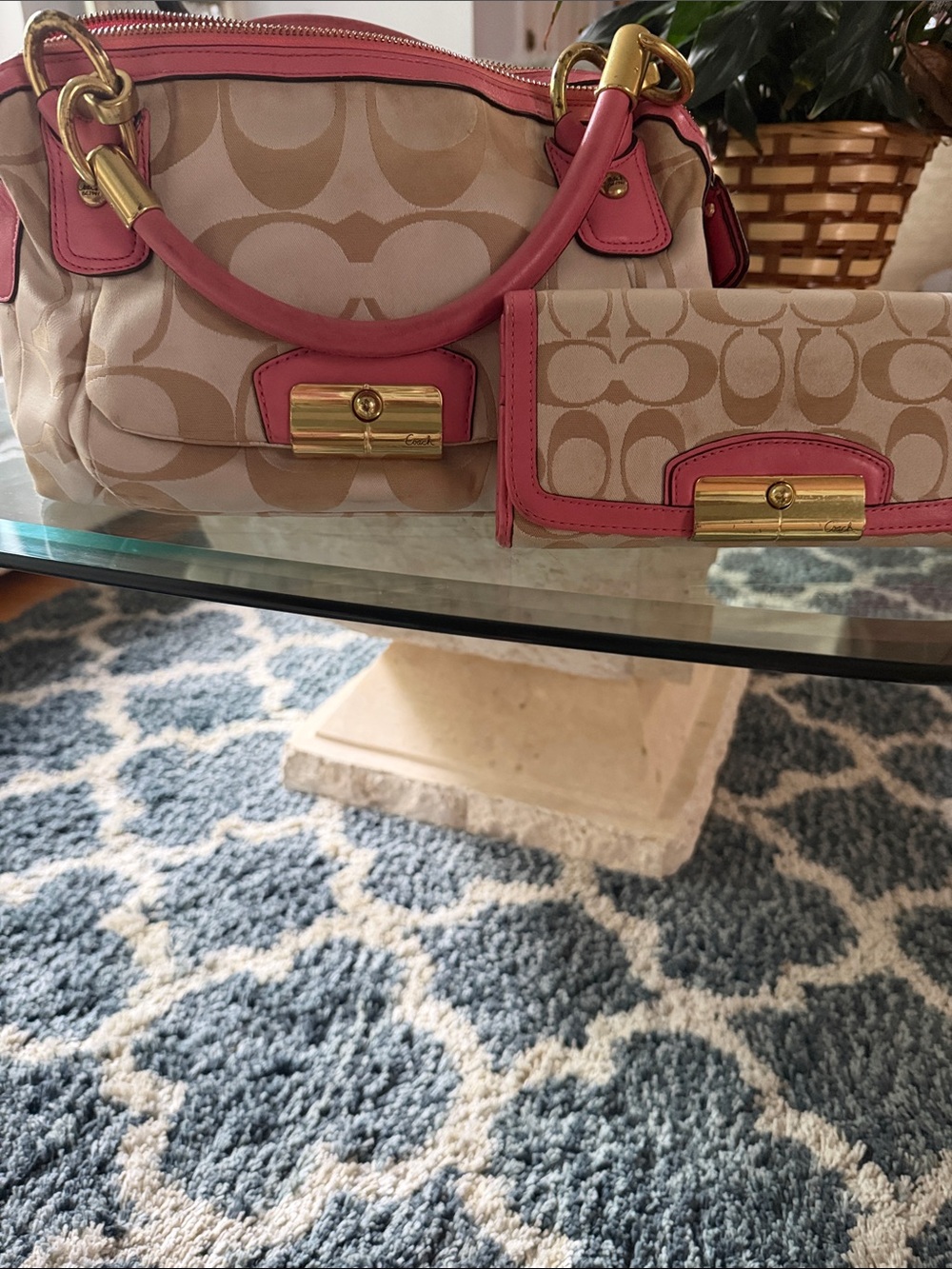 Coach Signature Canvas Satchel & Wallet in Pink and Tan